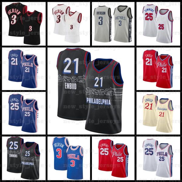 

ncaa 21 joel simmons iverson embiid 25 ben 3 allen philadelphia 76er jersey basketball jerseys nn4, Black;red