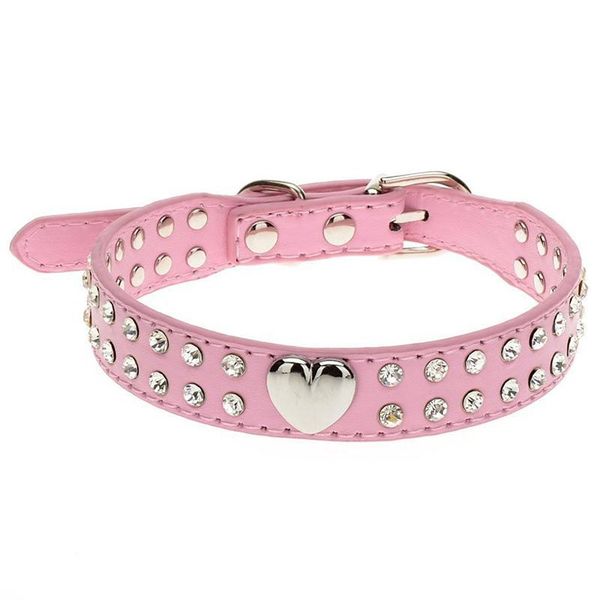 

dog collars & leashes pu necklace with rhinestone heart for dogs and cats (pink, s)