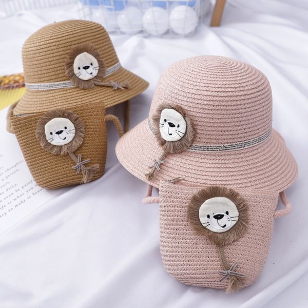 

2021 designer kids straw hat and bag sets cute gilr's summer hat new arrival cute bag hat suit, Yellow