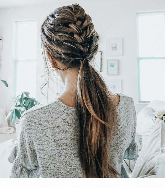 

sleek silver grey hair ponytail two tone melted natural highlight salt and pepper human hair gray pony tail hair piece for women, Black