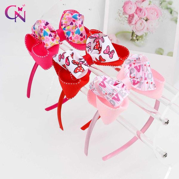 

cn 6 piecs/lots 3.5" valentine's day bowknot hair bands for girls kids print love letter headband valentine hair accessories, Slivery;white