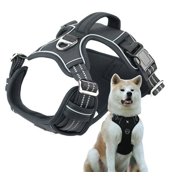 

dog collars & leashes durable no pull pet military k9 tactical harness vest padded reflective training quick release for large medium