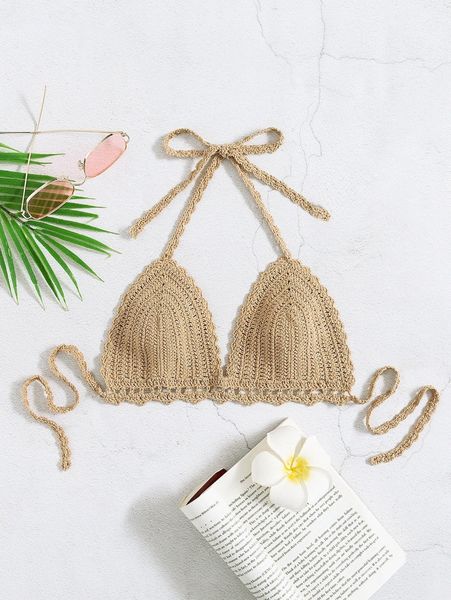 

crochet halter triangle cover up u6ft#, White;black