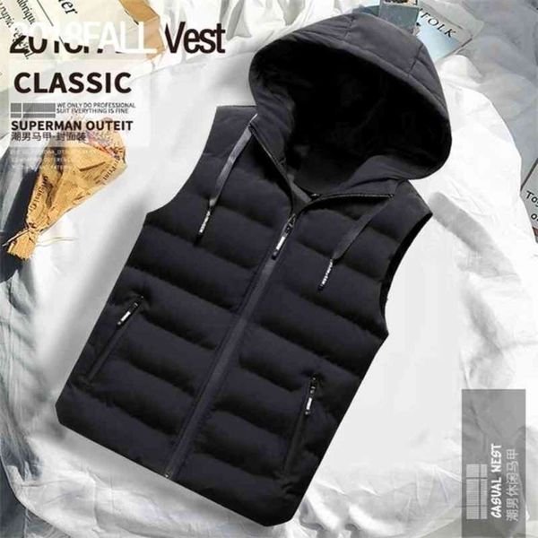 

mens winter vest down casual waistcoat sleeveless jackets hooded sleeveless motorcycle jacket hat detachable 210925, Black;white