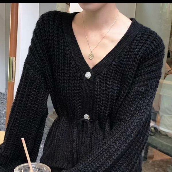 

new autumn women's long sleeve sweater with cardigan jacket korean slim v-neck top, White