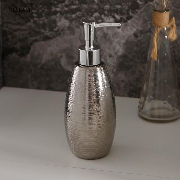 

ceramic lotion bottle bathroom wash silver stripes soap dispenser home hand sanitizer storage portable shower gel bottles 390ml
