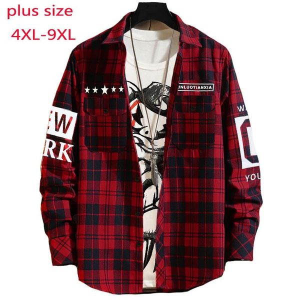 

men's casual shirts arrival fashion spring and autumn super large plaid long sleeve men plus size 2xl3xl4xl5xl6xl7xl8xl9xl, White;black