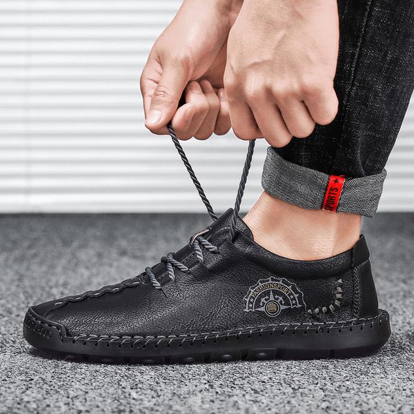 

men casual shoes 2020 spring summer falts lace up microfiber leather shoes men soft loafers driving footwear plus size 39-48