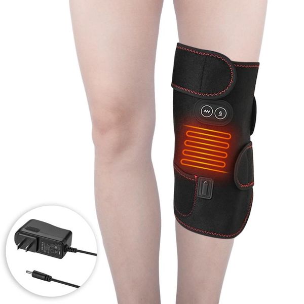 

massaging kneepad with uk/us/eu adapter heated knee wrap brace heating infrared pad strap knee compression brace sports safety, Black;gray