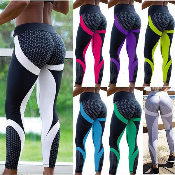 

honeycomb prints leggings women 2021 new fashion high waist push up hips fitness pants high elastic skinny trousers, Black