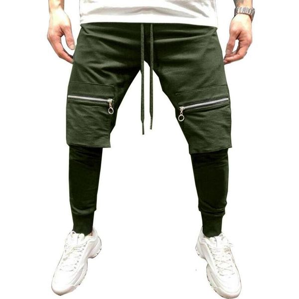 

oggers men running effects colour large pockets patchwork hip hop long jogging sports broek, Black