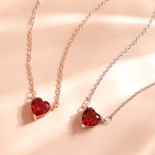 

pendant necklaces luxury noble pomegranate red crystal 2021 fashion lady love heart zircon clavicle chain charm women engagement jewelry, Silver