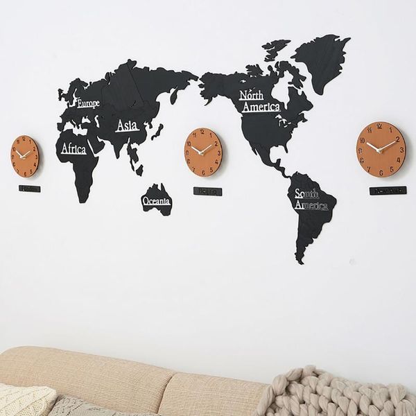 

world wood clock wall decoration sticker diy wall living room europe 3d map surface modern design home office decor klok