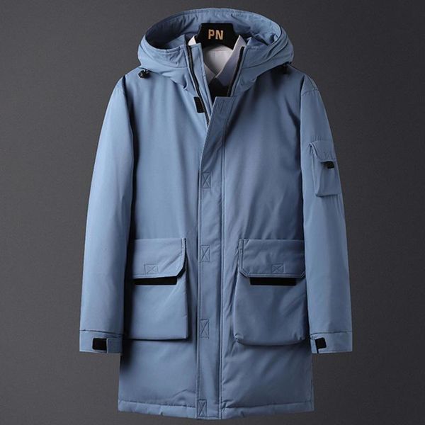 

2021 men's winter long down fashion hooded warm loose jackets coat yellow soft shell solid casual men, Black