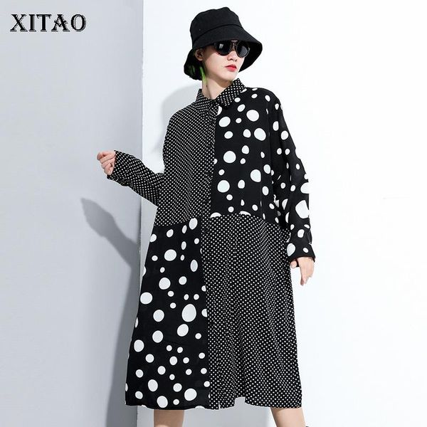 

casual dresses xitao street fashion for women plus size polka dot stitching long sleeve dress trend wild autumn wj1359, Black;gray