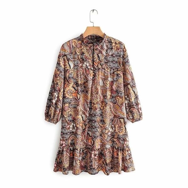 

new women vintage flower print hem ruffle mini dress female three quarter sleeve casual vestidos agaric lace dresses ds2709 t200319, White;black