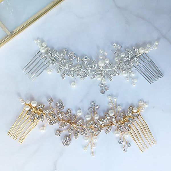 

hair clips & barrettes pearl rhinestone accessories for women wedding comb jewelry headpiece headband, Golden;silver