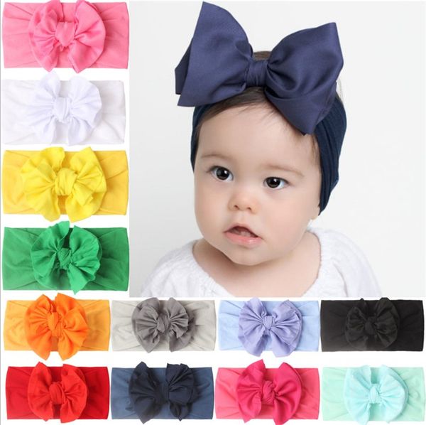 

big hair bow girls headband cute baby elastic hair band for children solid turban kids 2021 festival hair accessories, Slivery;white