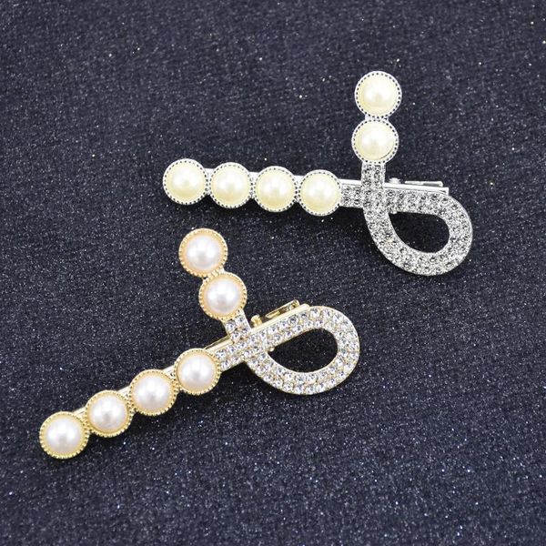

hair clips & barrettes korean style geometric crystal pearl elegant women hairpins hairgrips headwear wedding accessories, Golden;silver