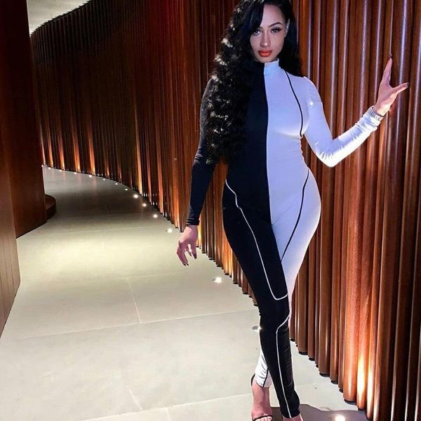

women's jumpsuits & rompers jrry casual striped women jumpsuit long sleeve turtleneck summer black white stripes bodysuit