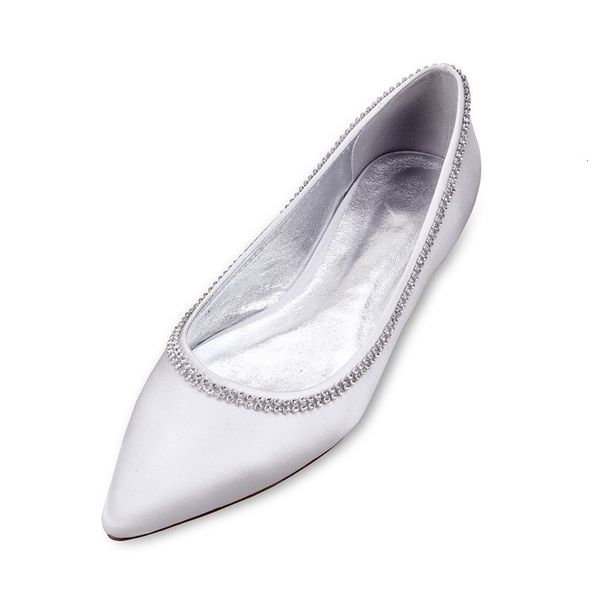 

wedding sandals flat woman satin shoes pointed to crystal toe gliding in formal dress party women's apartments djwy, Black