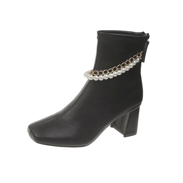 

boots spring winter women pumps beaded zipper european ladies shoes pu heels leather, Black