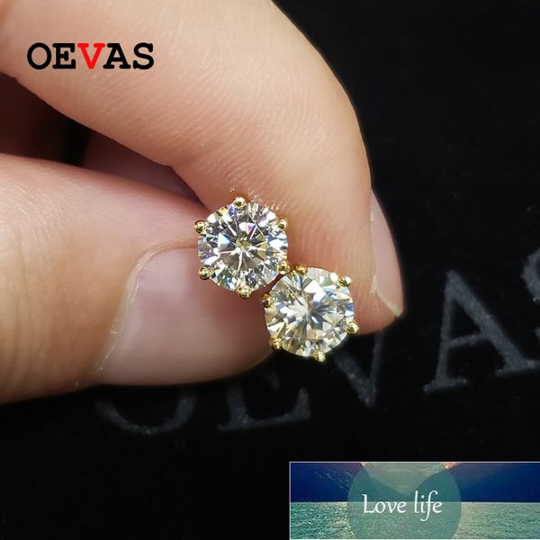 

oevas real 1 carat d color moissatine stud earrings for women 18k gold color 100% 925 sterling silver wedding party fine jewelry factory pri, Golden;silver