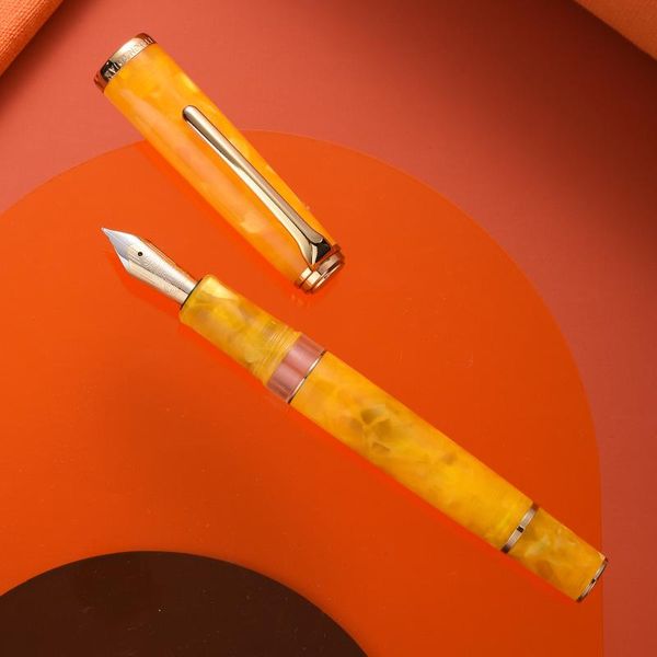 

fountain pens hongdian n1s piston pen acrylic orange marble iridium fine nib 0.5mm writing ink for office business school home