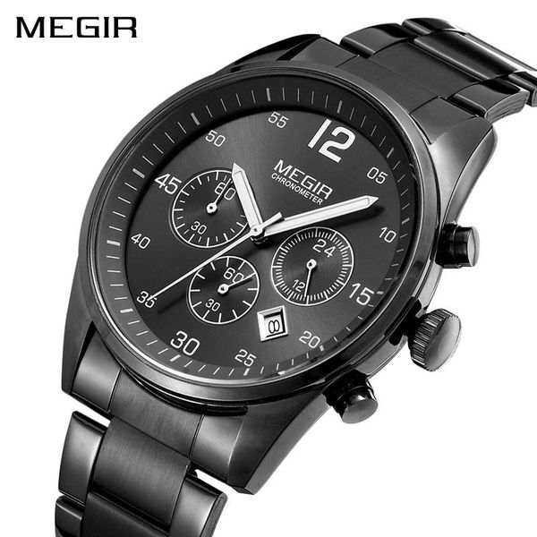 

wristwatches 2021brand megir 2010 stainless steel men classic fashion business watches multifunction chronograph quartz male, Slivery;brown