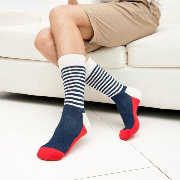 

men's socks autumn winter cotton man ins fashion grade for gift striped patchwork dot daily casual sports breathable middle tube, Black