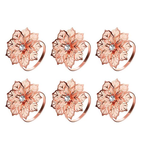 

napkin rings 6 pieces alloy with hollow flower holder adornment exquisite napkins set rhinestone thanksgiving