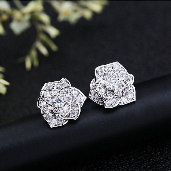 Eleganter Blumen-Lab-Diamant-Ohrstecker aus echtem 925er Sterlingsilber, Schmuck, 24 Karat Gold, Party, Hochzeit, Ohrringe für Frauen, Braut