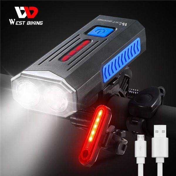 

bike lights west biking bicycle light usb rechargeable set waterproof front rear lamp 140db horn bell led headlight cycling accessories