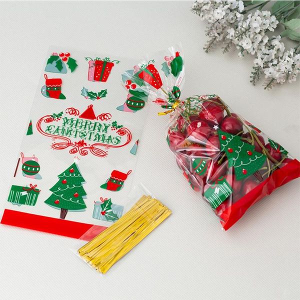 

gift wrap 100pcs random baking packaging year xmas candy santa claus christmas bag print cellophane bags