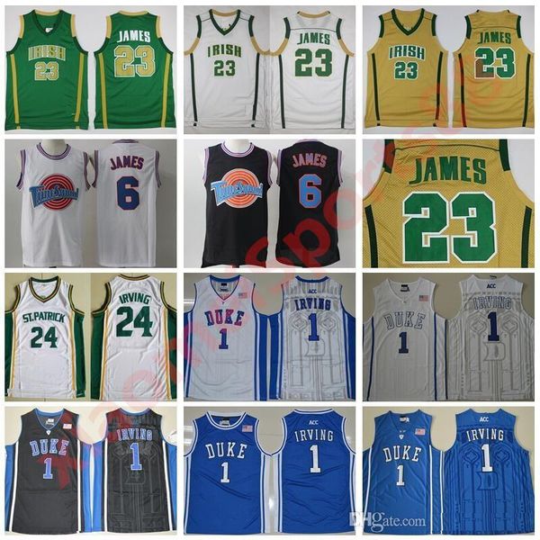 

st vincent mary high school irish lebron 23 james jerseys white green st. patrick kyrie irving basketball jersey tune squad duke blue devils, Black;red