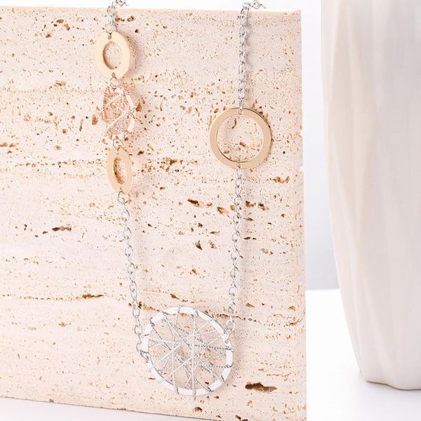 

pendant necklaces fashion maxi statement jewelry sweater chain steampunk circle wafer handmade long bohemian necklace for women gift, Silver