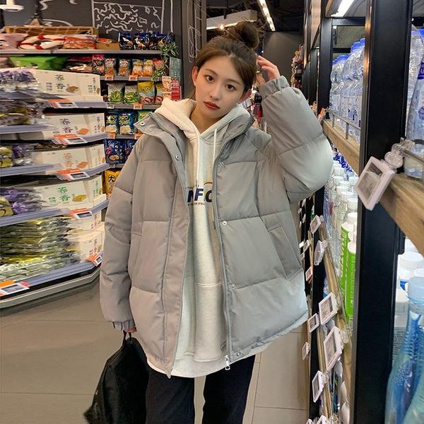 

women's down & parkas female 2021 students winter korean jacket loose overcoat women turn collar simple solid casual thick bread coat, Black