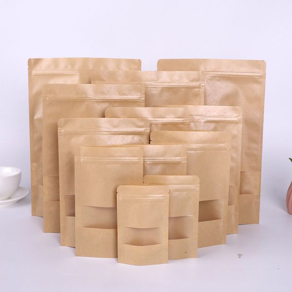 

kraft paper bag 12 sizes stand up gift dried food fruit tea packaging pouches kraft paper window bag retail zipper self sealing bags 1 v2