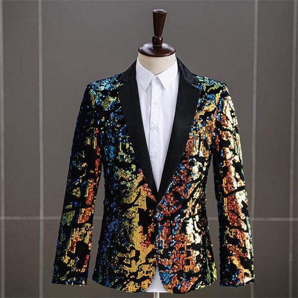 

men's suits & blazers fashion sequins retro buttoned stage costume temperament slim bright color charming takim elbise erkek, White;black