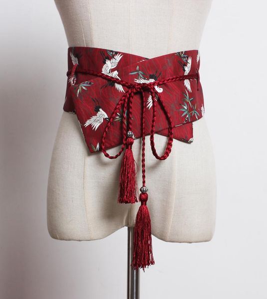 

belts superaen 2021 spring and summer retro japanese kimono belt printed cloth lace-up female decorative waist women wide, Black;brown