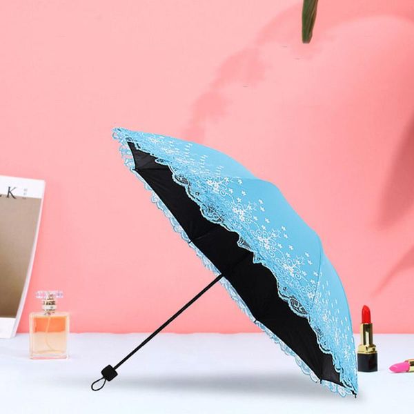 

umbrellas anti-uv umbrella lace courtyard sunshade black adhesive cloth tri-folded 8 bones gift waterproof travel furl