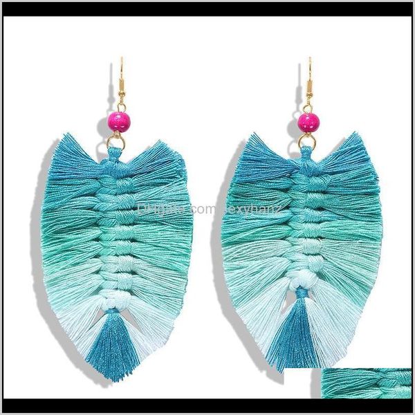 

& chandelier jewelrygradient color cotton thread weave rame women beaded hand-woven tassel dangle earrings bohemia jewelry drop delivery 202, Silver