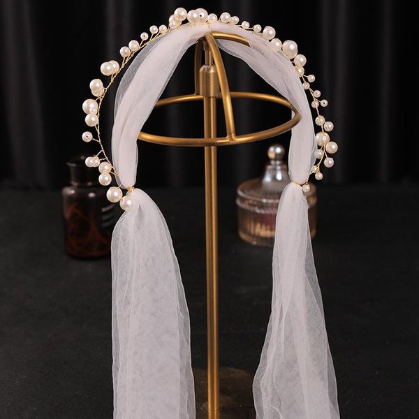

hair clips & barrettes pearl bridal headpiece with veils wedding headband for brides handmade floral updo accessories women jrdh889, Golden;silver