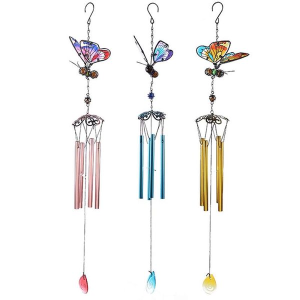 

decorative objects & figurines 1pcs fashion outdoor garden porch home decoration wind bell creative handmade butterfly metal glass painting