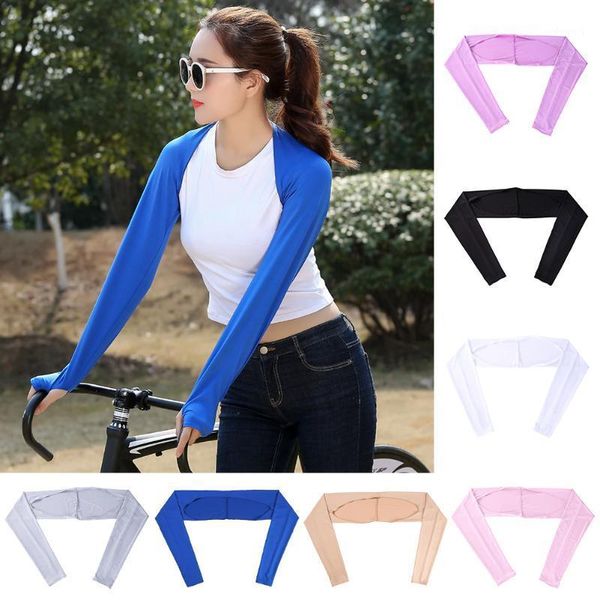 

elbow & knee pads men women ice silk arm sleeve cooling camping with finger hole fishing sun protection riding outdoor sports shawl sleeve1, Black;gray