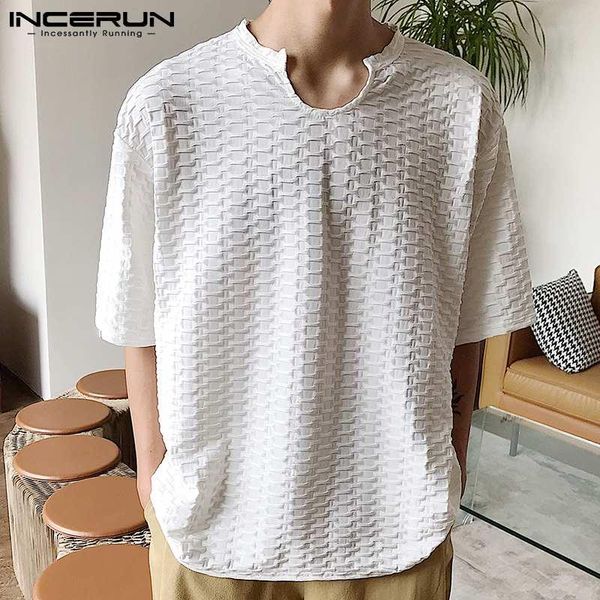 

men's t-shirts incerun 2021 men casual t shirt v neck short sleeve breathable solid color clothing streetwear cozy leisure camisetas s-, White;black