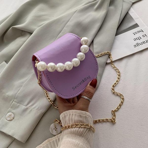 

cross body qyahlybz band korean chain pearl fashion small shoulder bags leather handbags for women purple white yellow crossbody