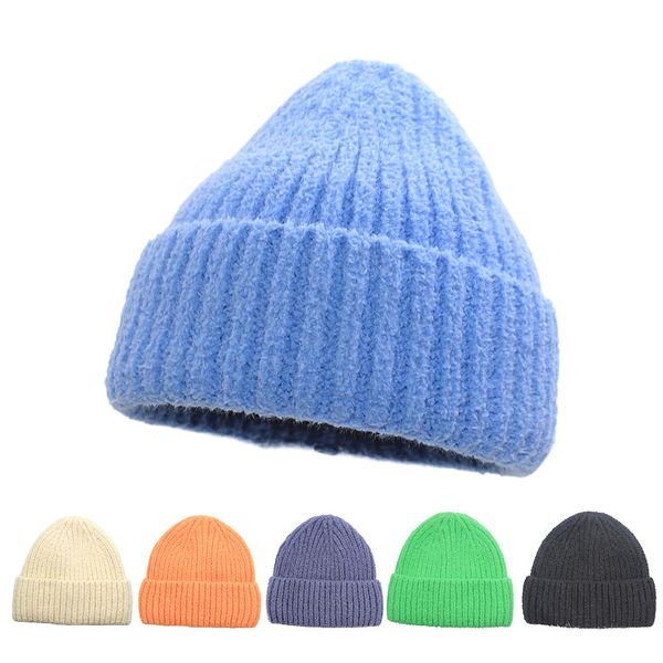 

soft waxy texture ring yarn knitted hat women's version winter warm wool versatile couple ear protection cap wardrobe accessories, Blue;gray