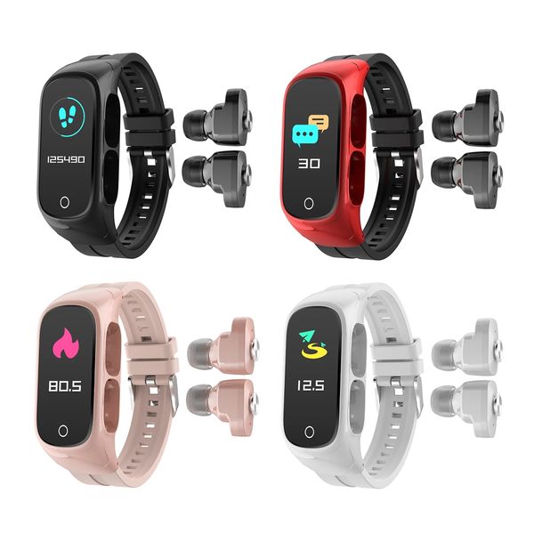 Bracciale di braccialetti intelligenti sportivi con auricolare wireless Bluetooth 2 in 1 TWS BT 5.0 Affittaggio Cresta cardiaca Fitness Sport Fitness per il telefono Android iOS