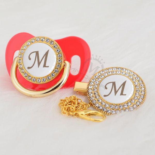 

pacifiers# miyocar silver name bling initial letter m elegant pacifier and clip bpa dummy babyshower gift lm-w